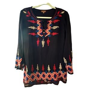 Scully | Size L Embroidered Bell Sleeve Tie Front Shirt Boho Western Bohemian